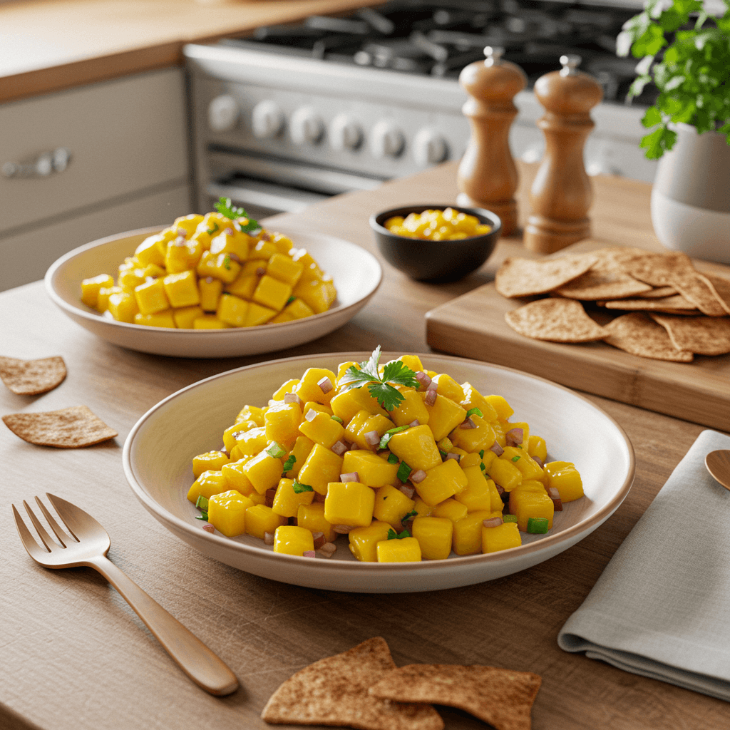 Mango Salsa with Cinnamon Tortilla Chips