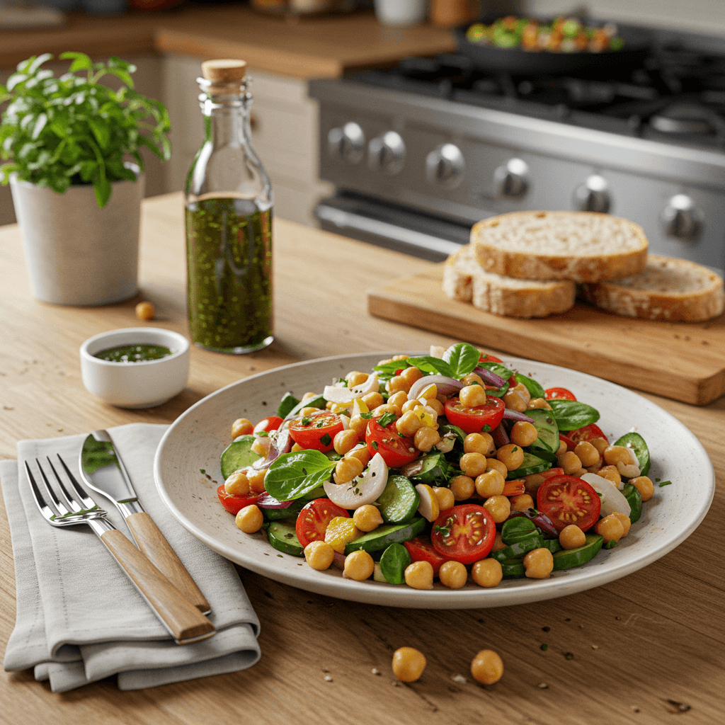 Mediterranean Rainbow Salad with Chickpeas and Herb Vinaigrette