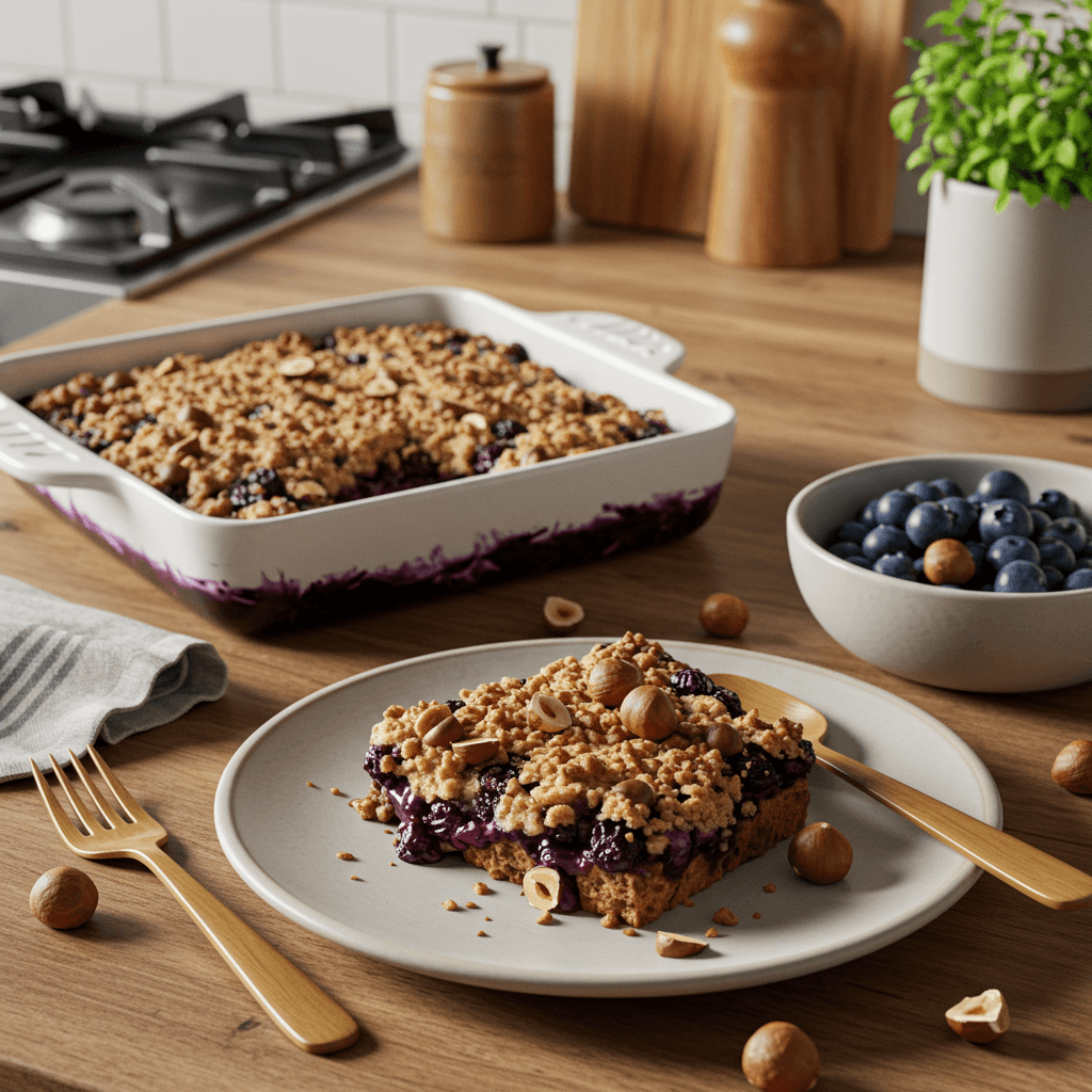 Microwave Blueberry Chocolate Hazelnut Breakfast Crumble