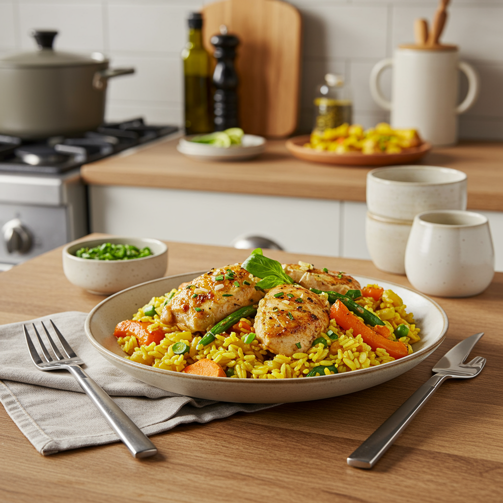 Microwave Mediterranean Chicken & Turmeric Rice Bowl