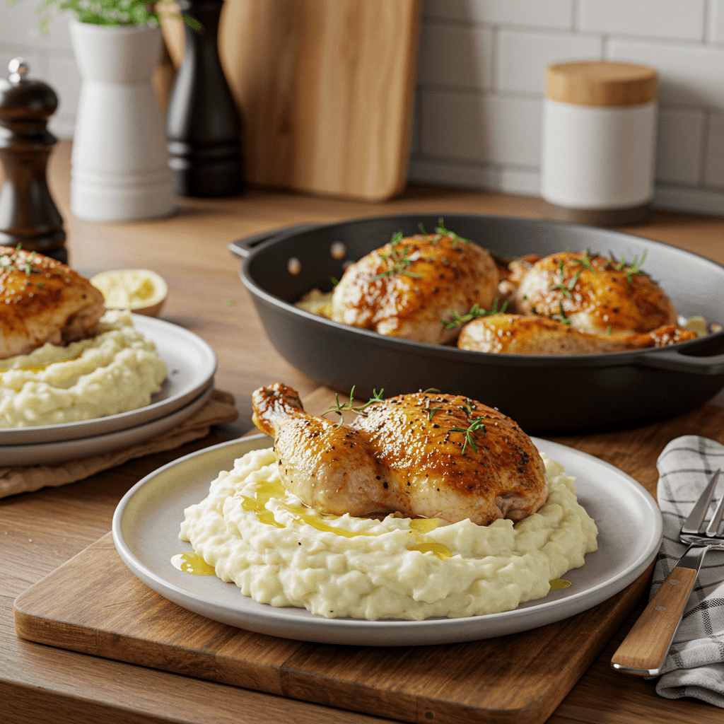 Mouthwatering Herb-Roasted Chicken with Creamy Garlic Mashed Potatoes