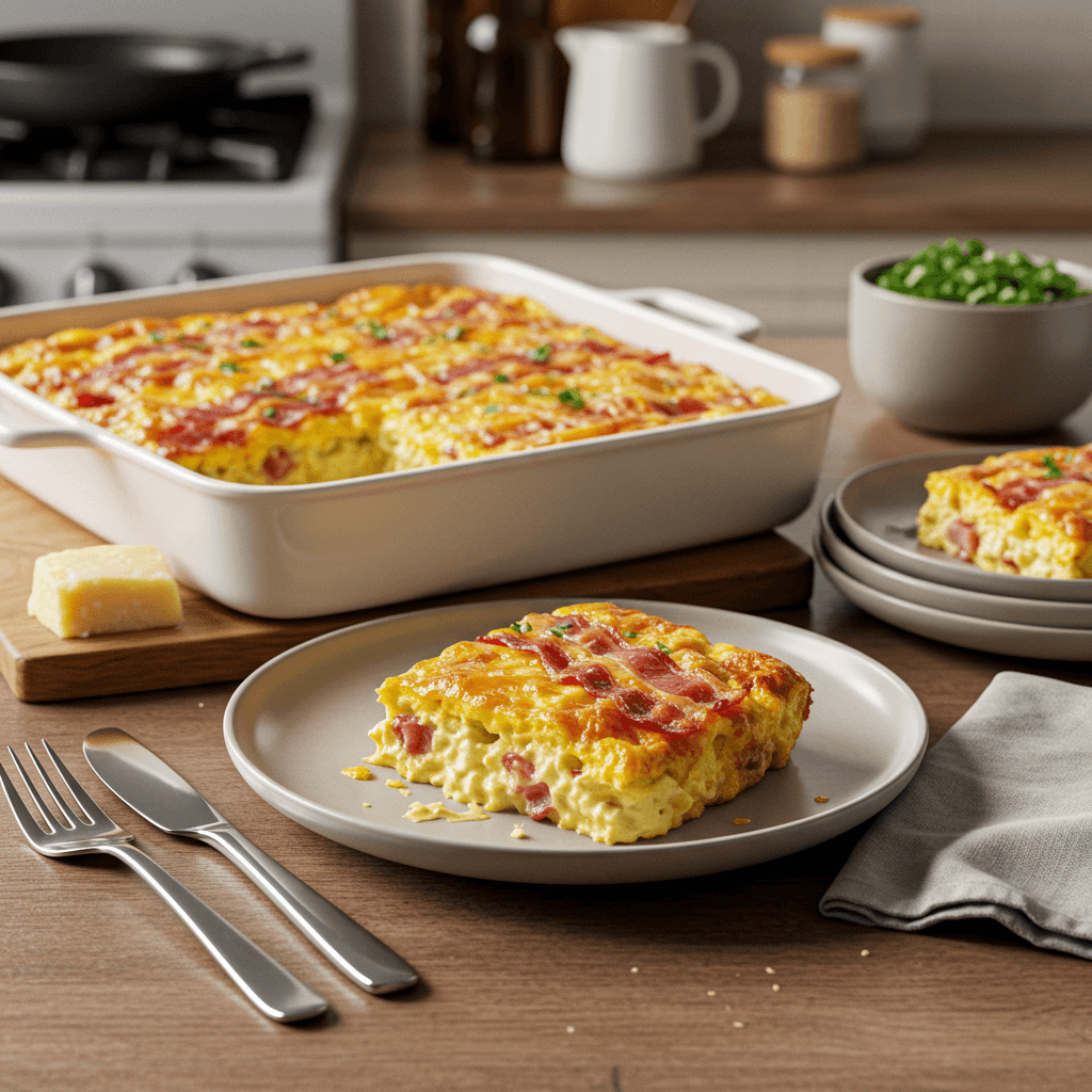 Oven-Baked Bacon and Two-Cheese Breakfast Casserole