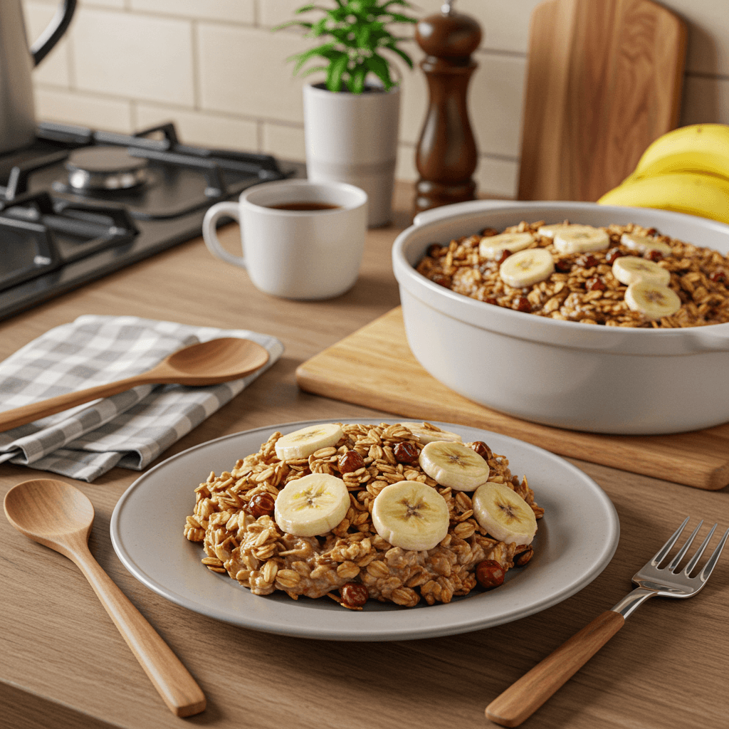 Oven-Baked Banana Bran and Granola Breakfast Delight