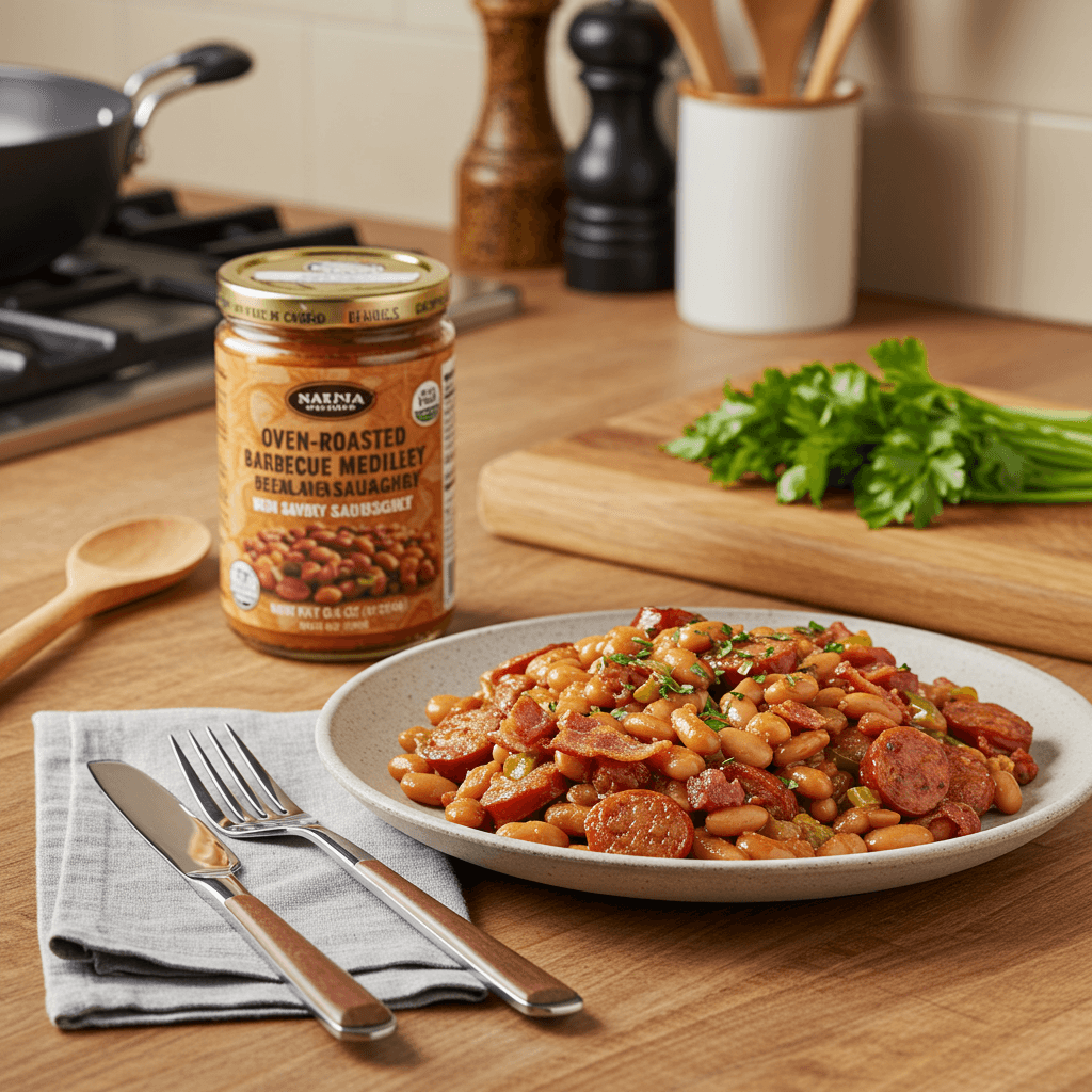 Oven-Roasted Barbecue Bean Medley with Savory Sausage and Bacon
