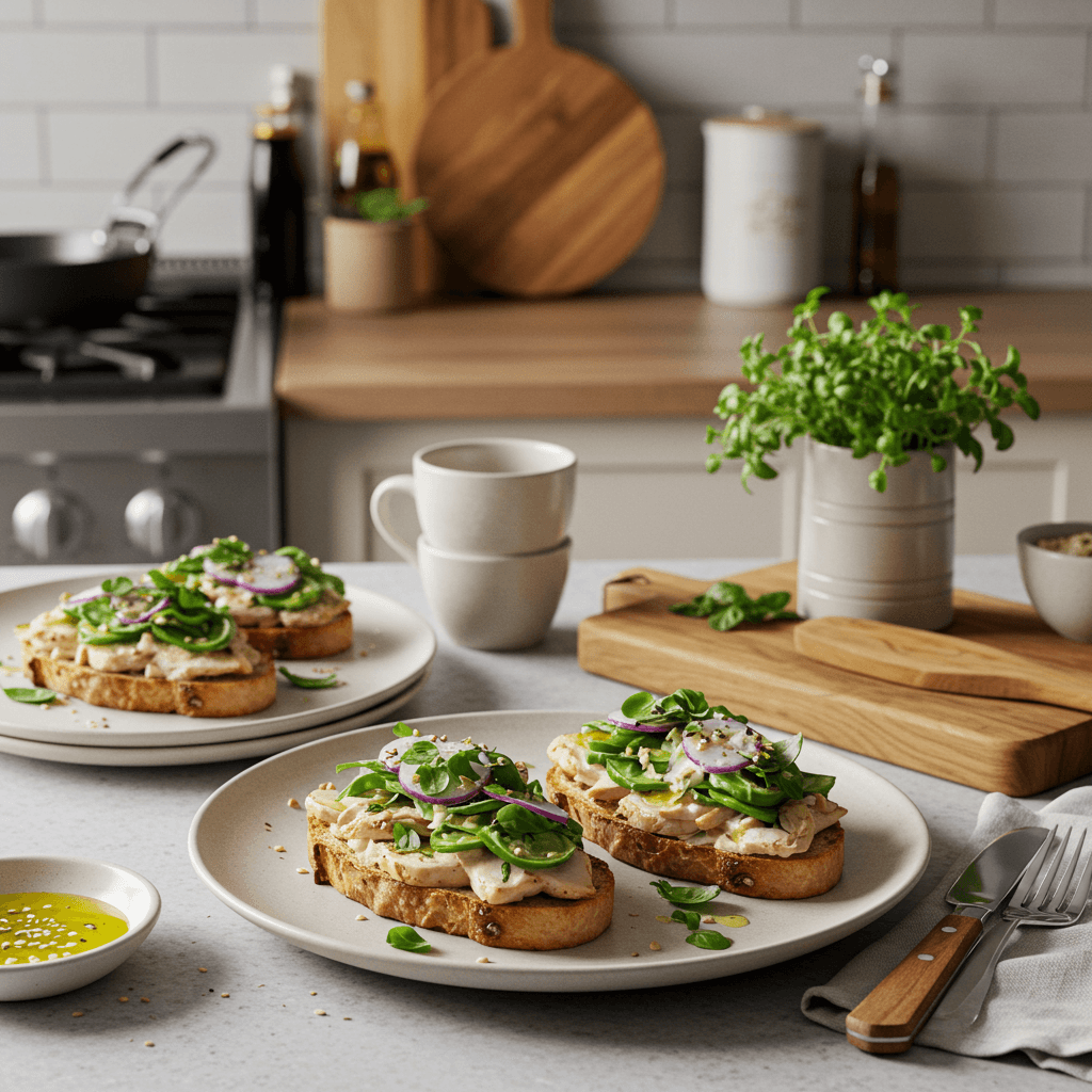 Oven-Roasted Basil Chicken Salad Tartines