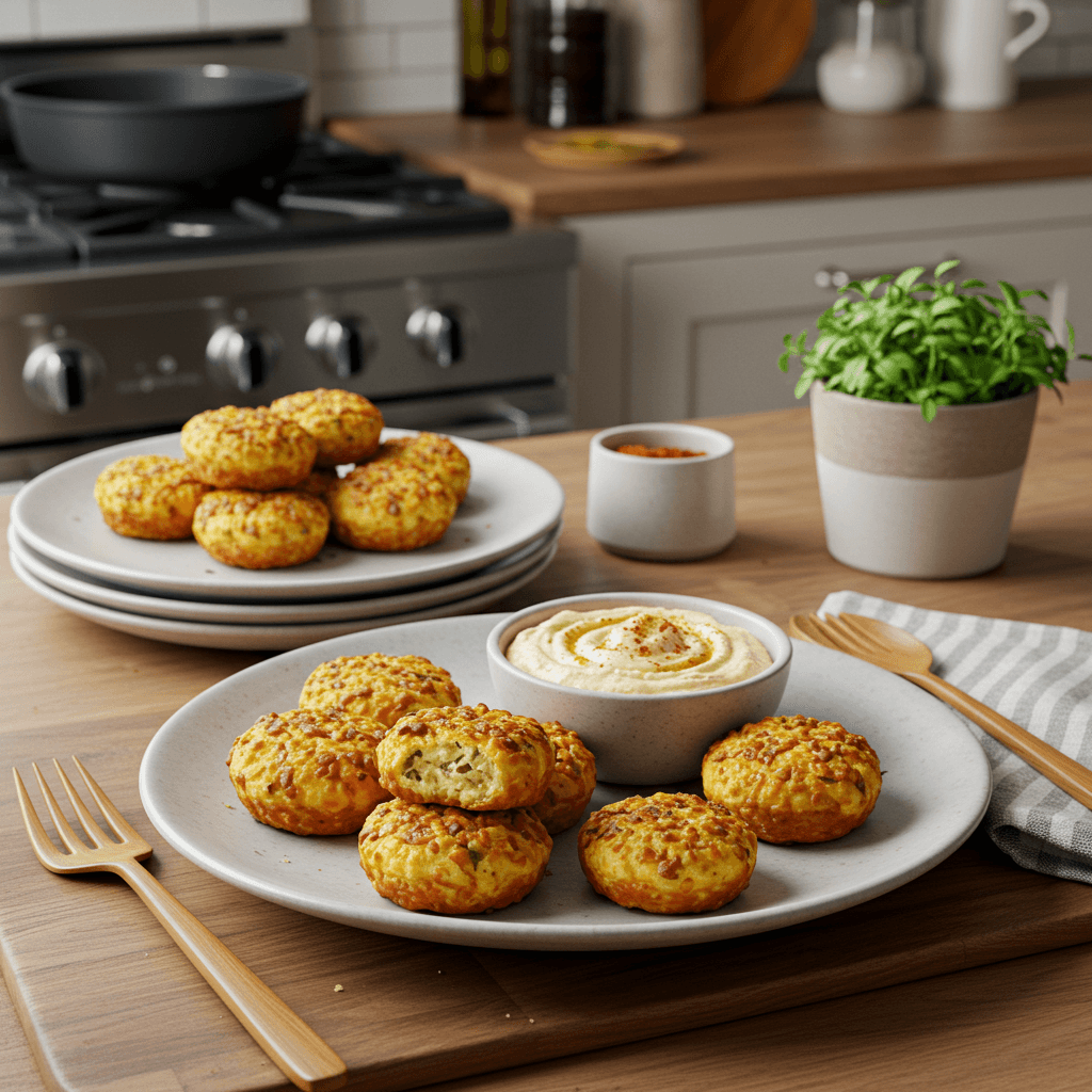 Oven-Roasted Salsa Verde Cheese Bites with Hummus Dipping