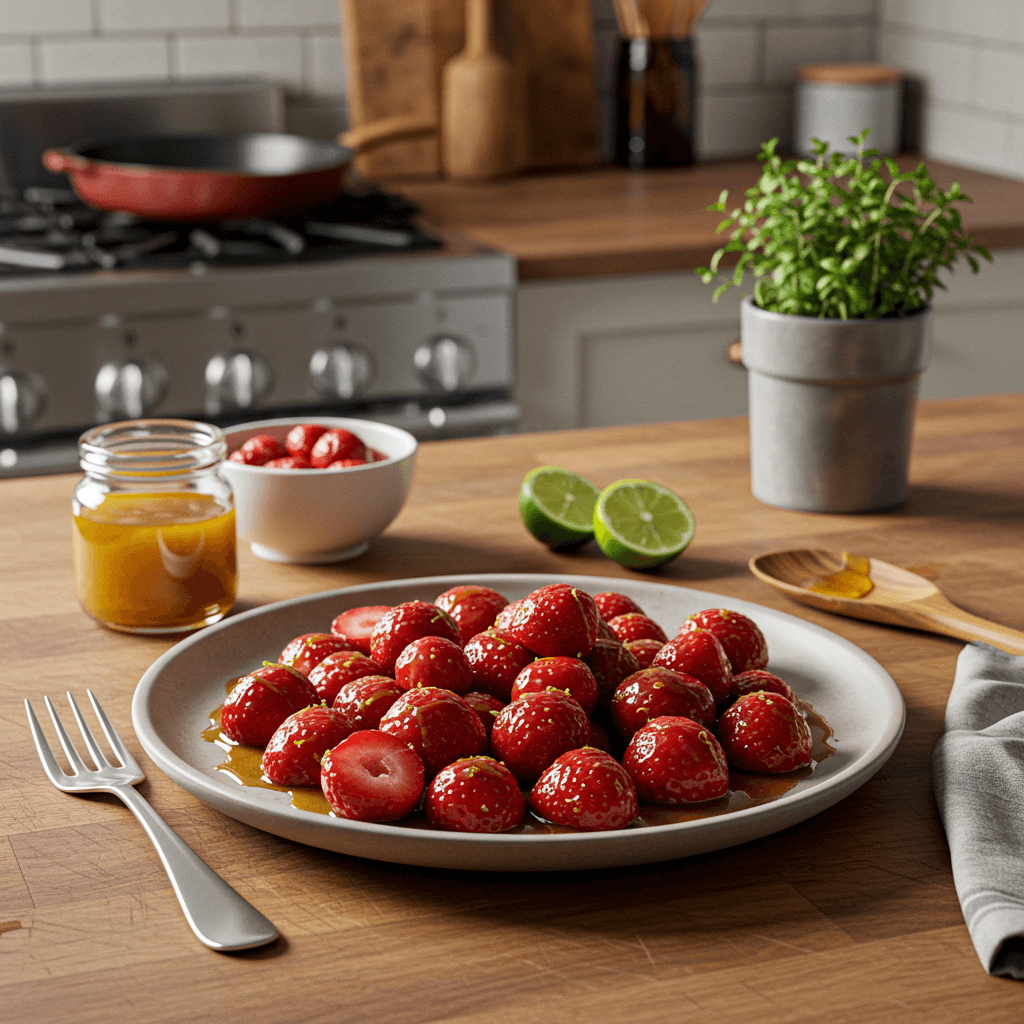 Oven-Roasted Strawberries with Minted Lime Honey Glaze