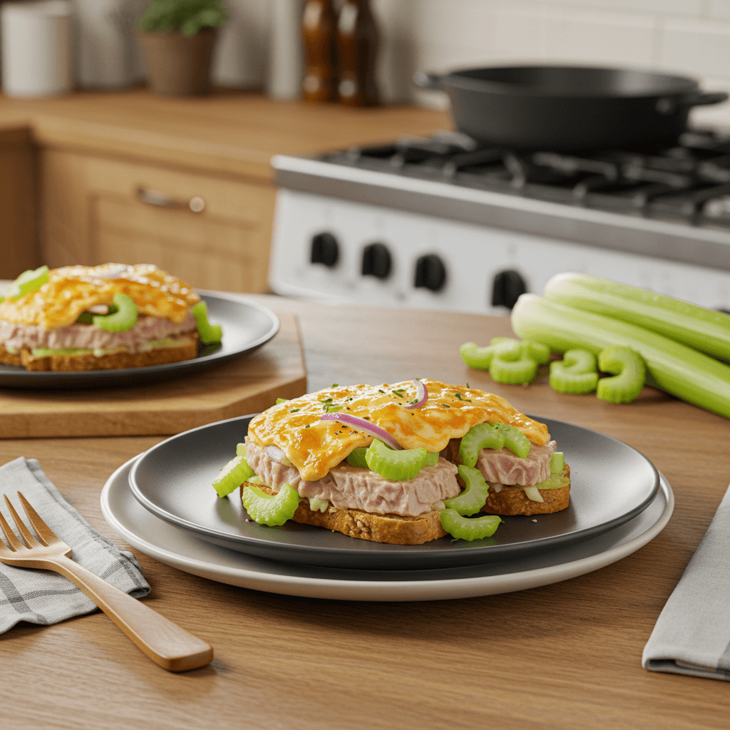 Pan-Fried Albacore Tuna Melt with Celery and Red Onion