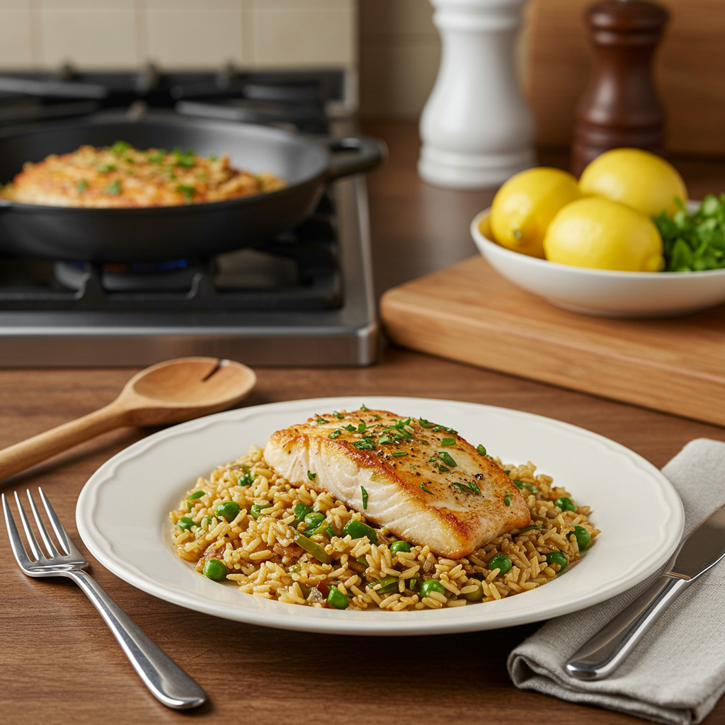 Pan-Seared Pompano with Lemon-Butter Jambalaya Rice
