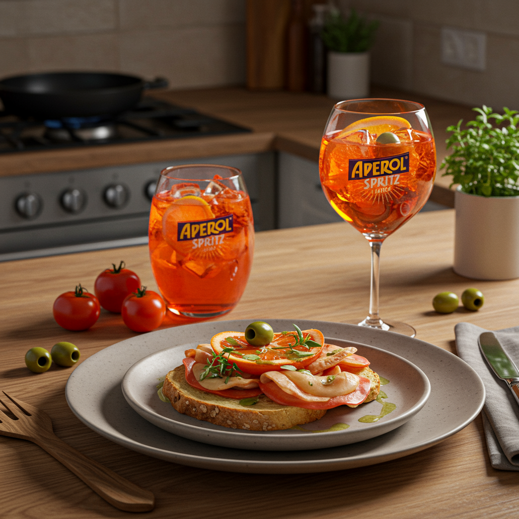 Refreshing Aperol Spritz Twist with a Green Olive Garnish