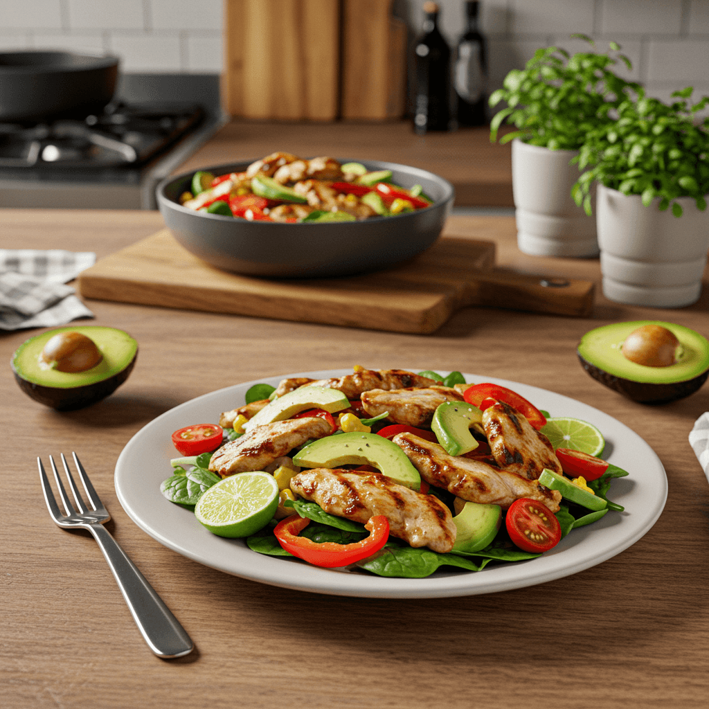 Sauteed Chicken Fajita Salad with Avocado & Lime