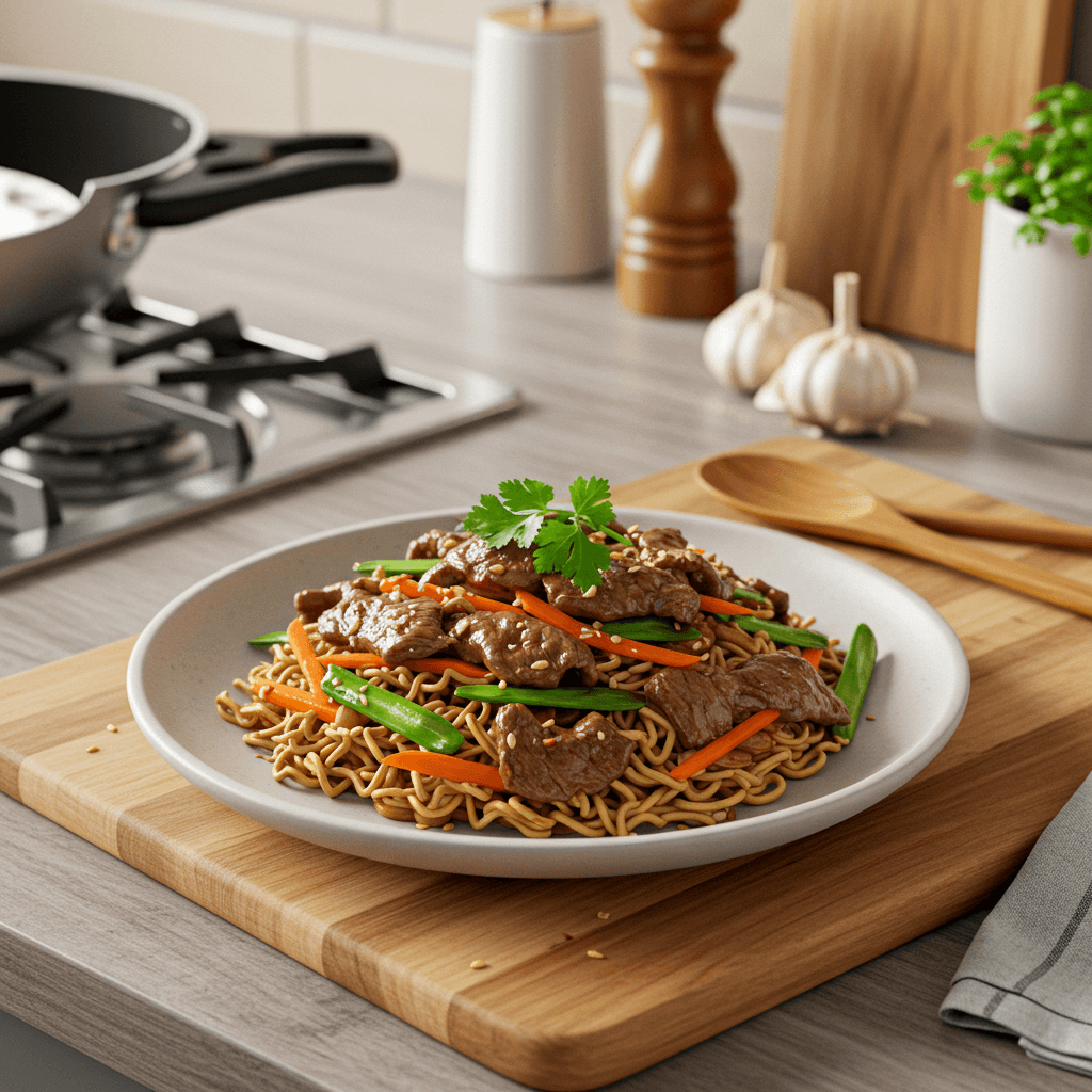 Savory Beef and Garlic Ramen Stir Fry
