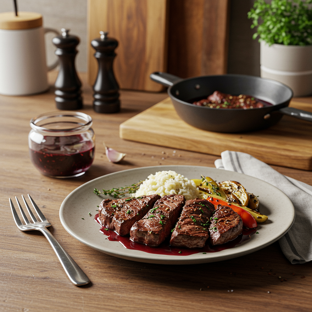Savory Pan-Fried Steak with Red Wine Oregano Glaze