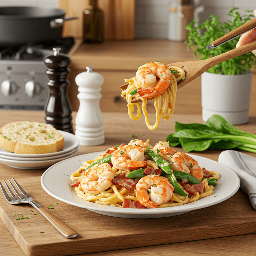 Savory Surf and Turf Stir-Fry with Creamy Bacon Sauce