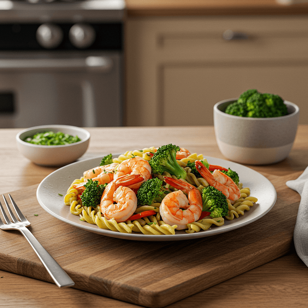 Sizzling Shrimp & Broccoli Stir Fry with Poppyseed Pasta Twist