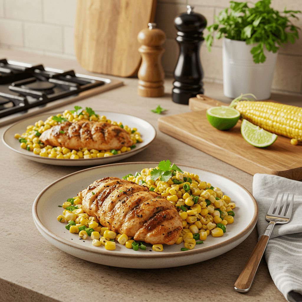 Spiced Chicken Breasts with Elote-Inspired Corn Sauté