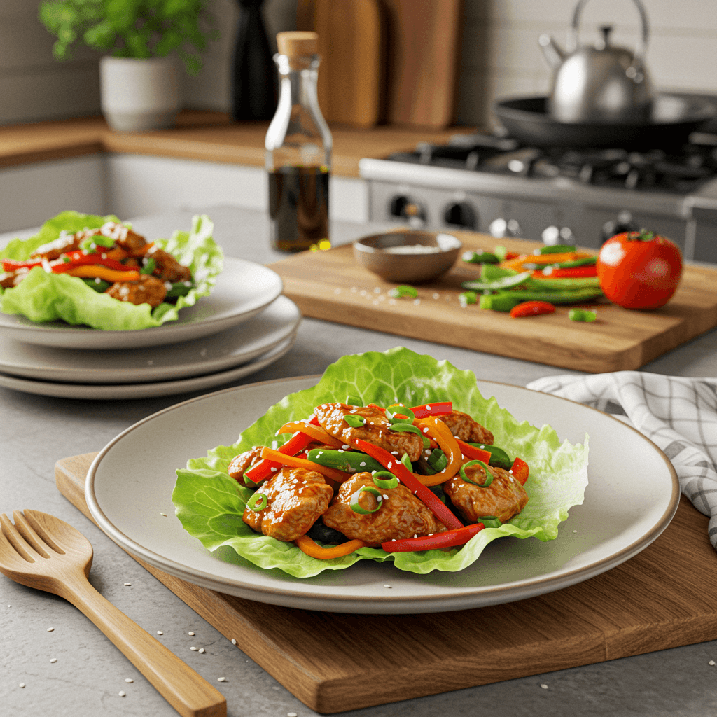 Spicy Chicken Lettuce Wraps with Stir-Fried Vegetables