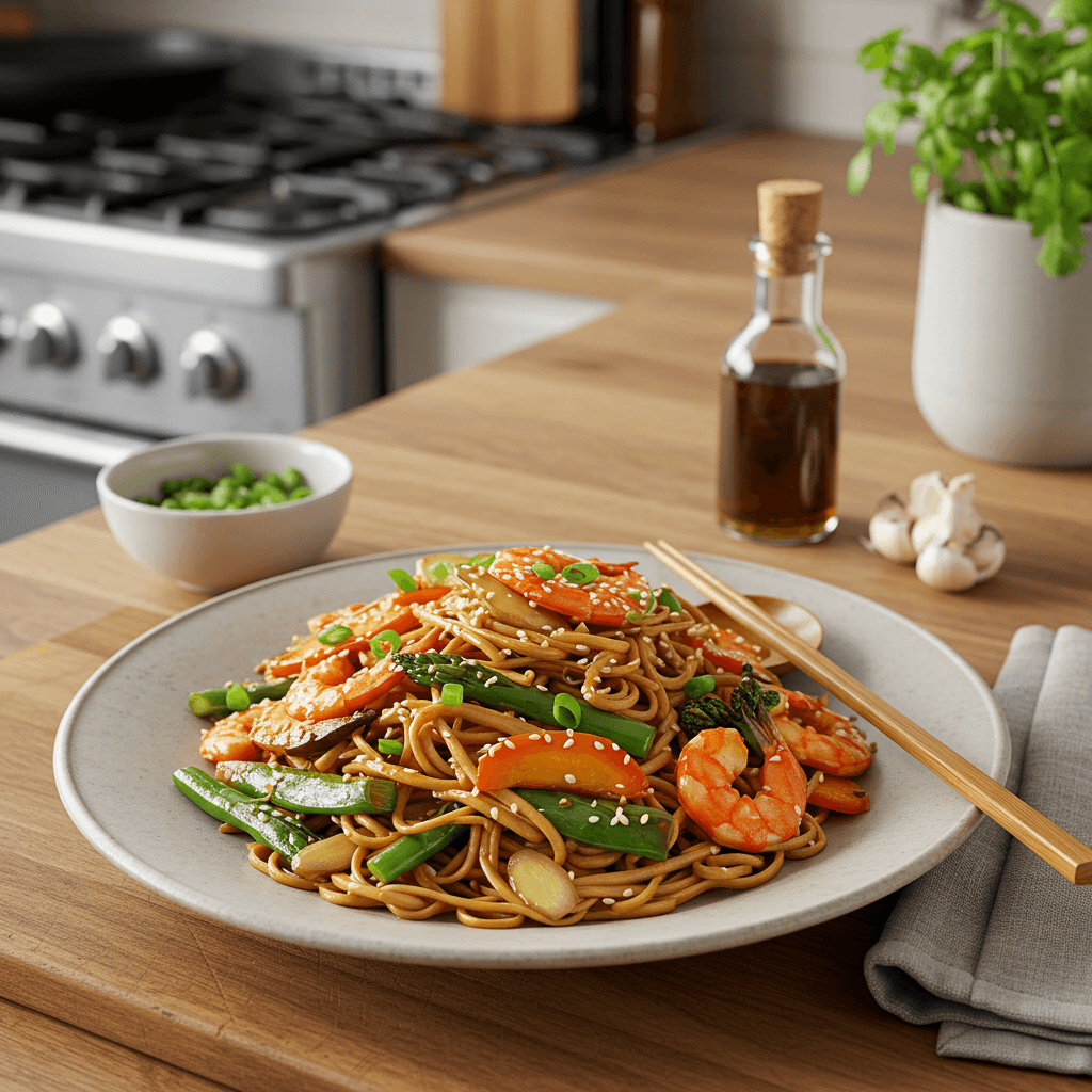 Stir-Fried Ramen with Ginger-Soy Glazed Vegetables