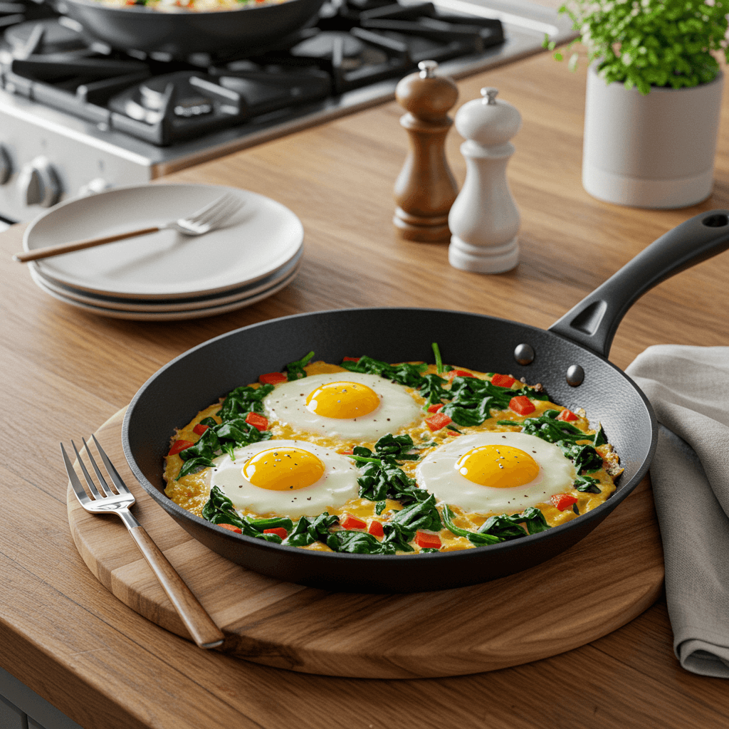 Stove-Top Savory Breakfast Skillet with Eggs and Spinach