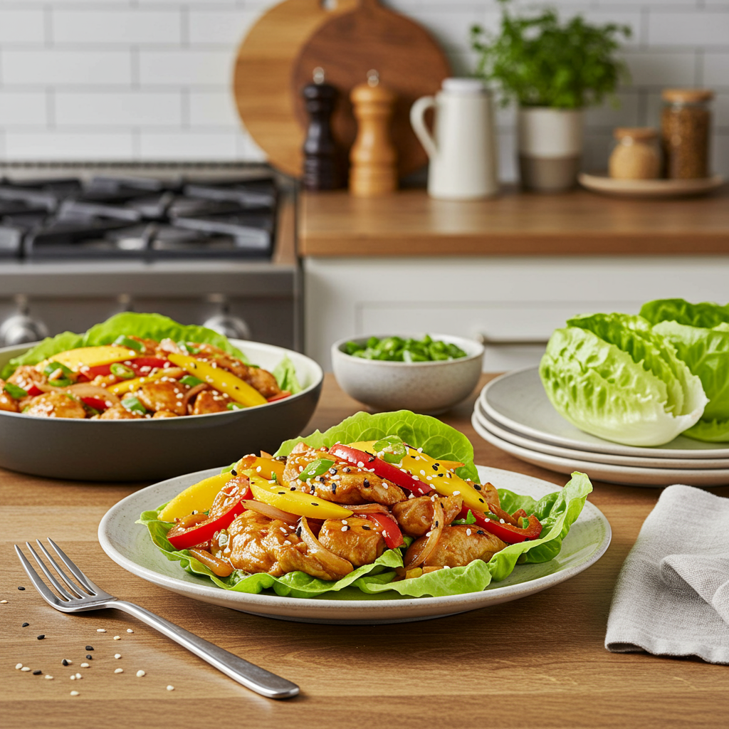 Stove-Top Tangy Mango Chicken Lettuce Wraps