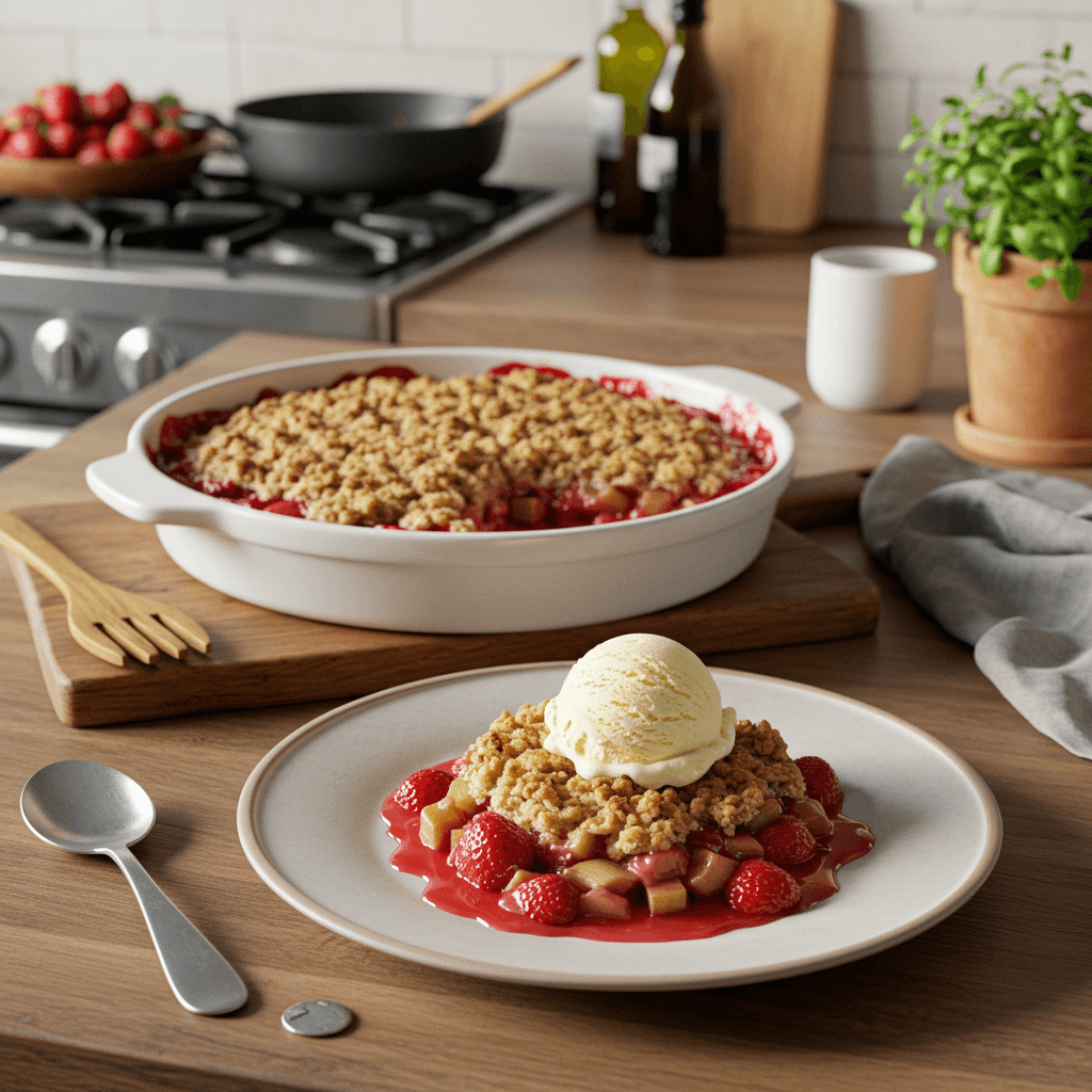 Strawberry Rhubarb Crisp with Vanilla Ice Cream