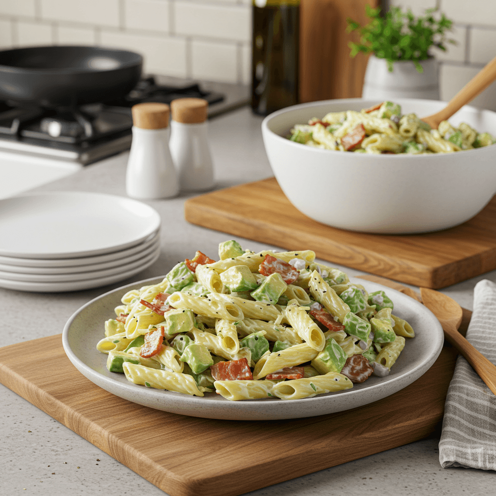 Ultimate Creamy Herb Pasta Salad with Avocado and Bacon