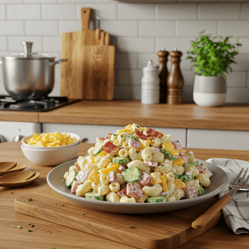 Ultimate Macaroni Salad with Bacon, Cheddar, and Veggies
