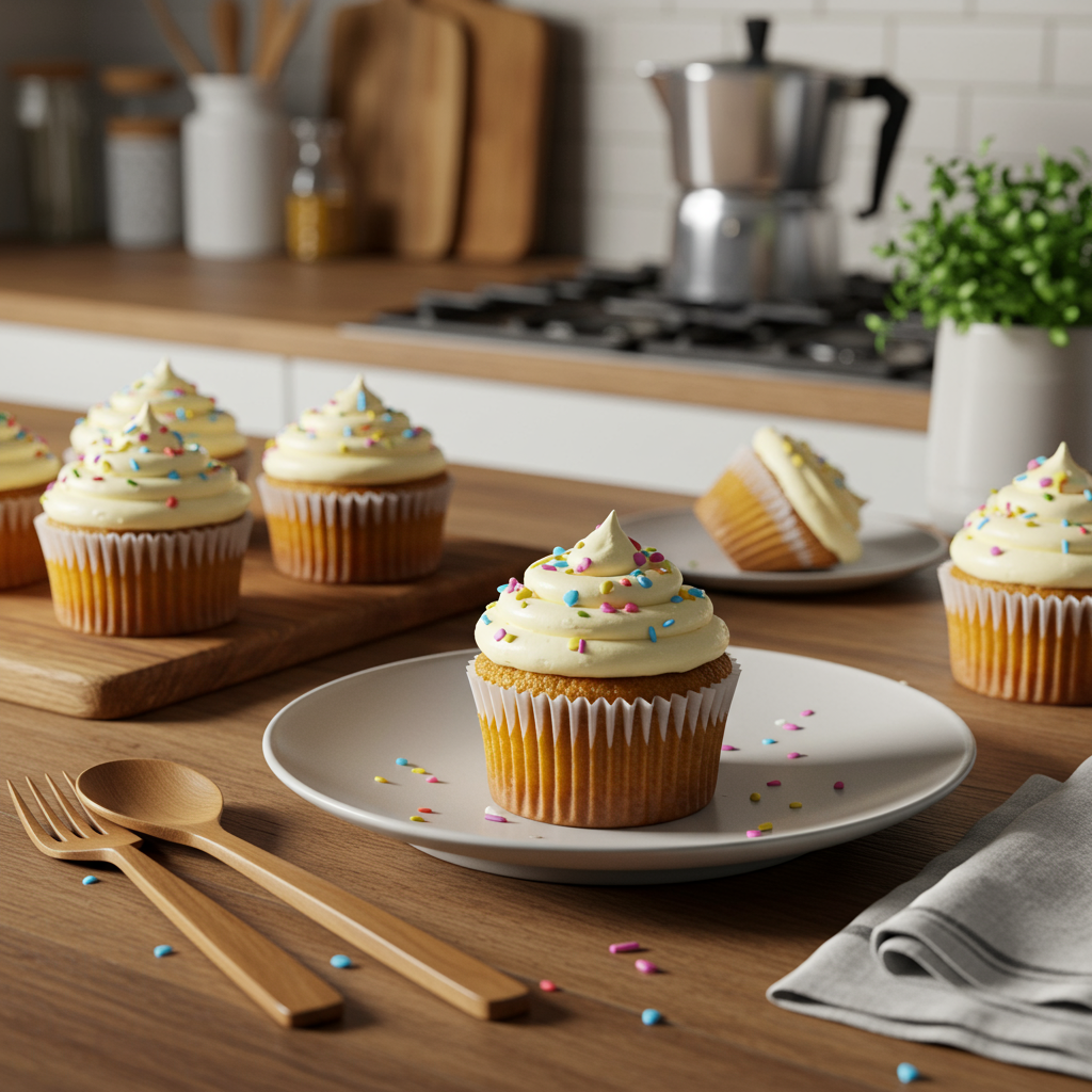 Vanilla Celebration Cupcakes with Buttercream Frosting and Sprinkles