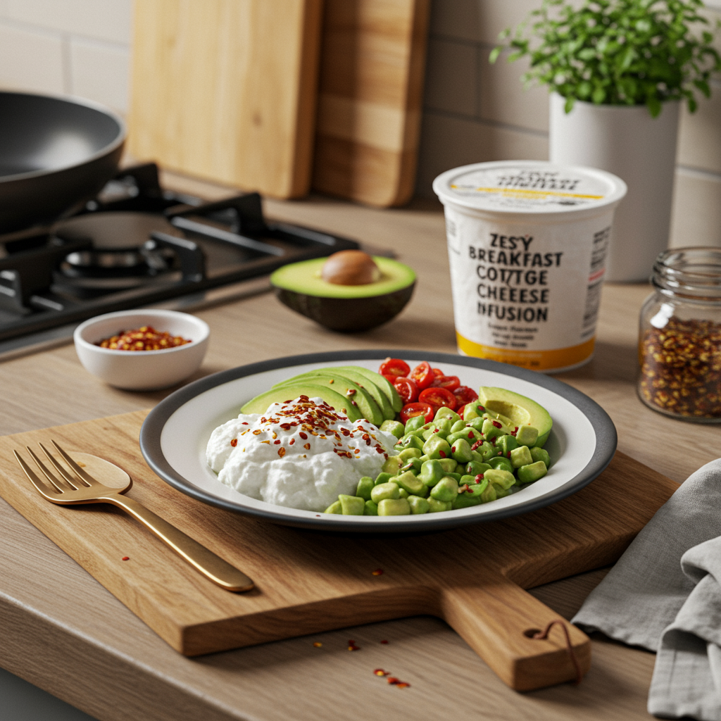 Zesty Breakfast Cottage Cheese Bowl with Avocado & Chili Infusion