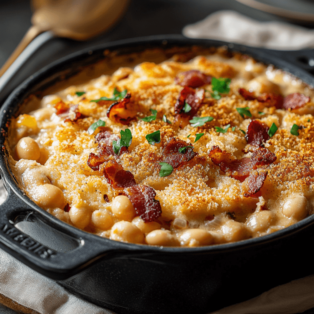 Baked Smoky Cannellini Bean Casserole with Bacon