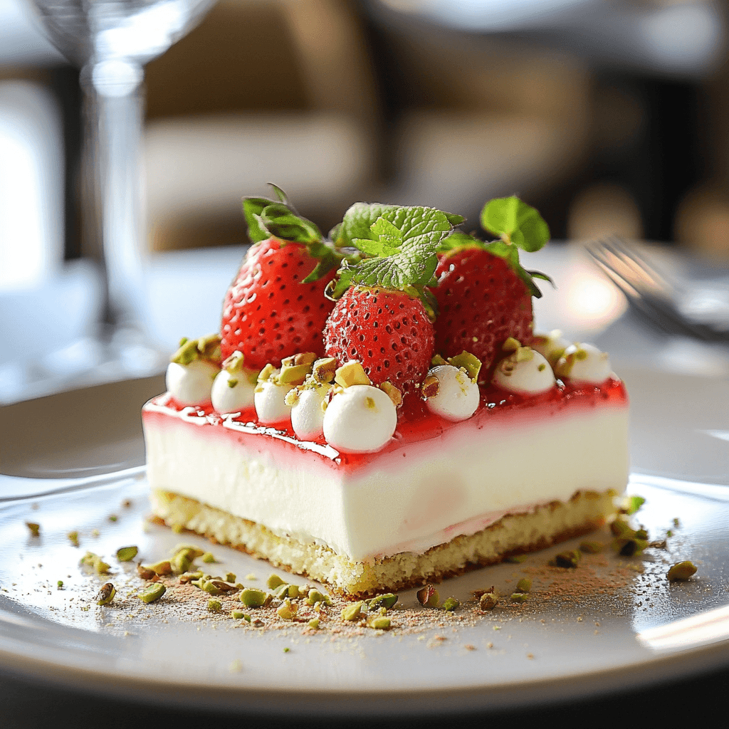 Baked Strawberry and Cream Delight with Pistachio Crunch