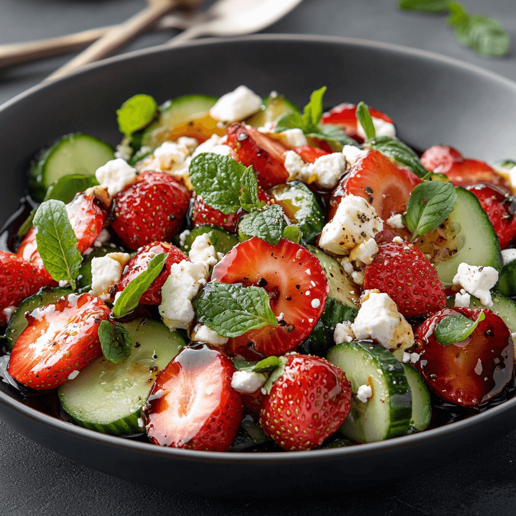Balsamic Glazed Strawberry & Cucumber Salad with Feta & Fresh Herbs