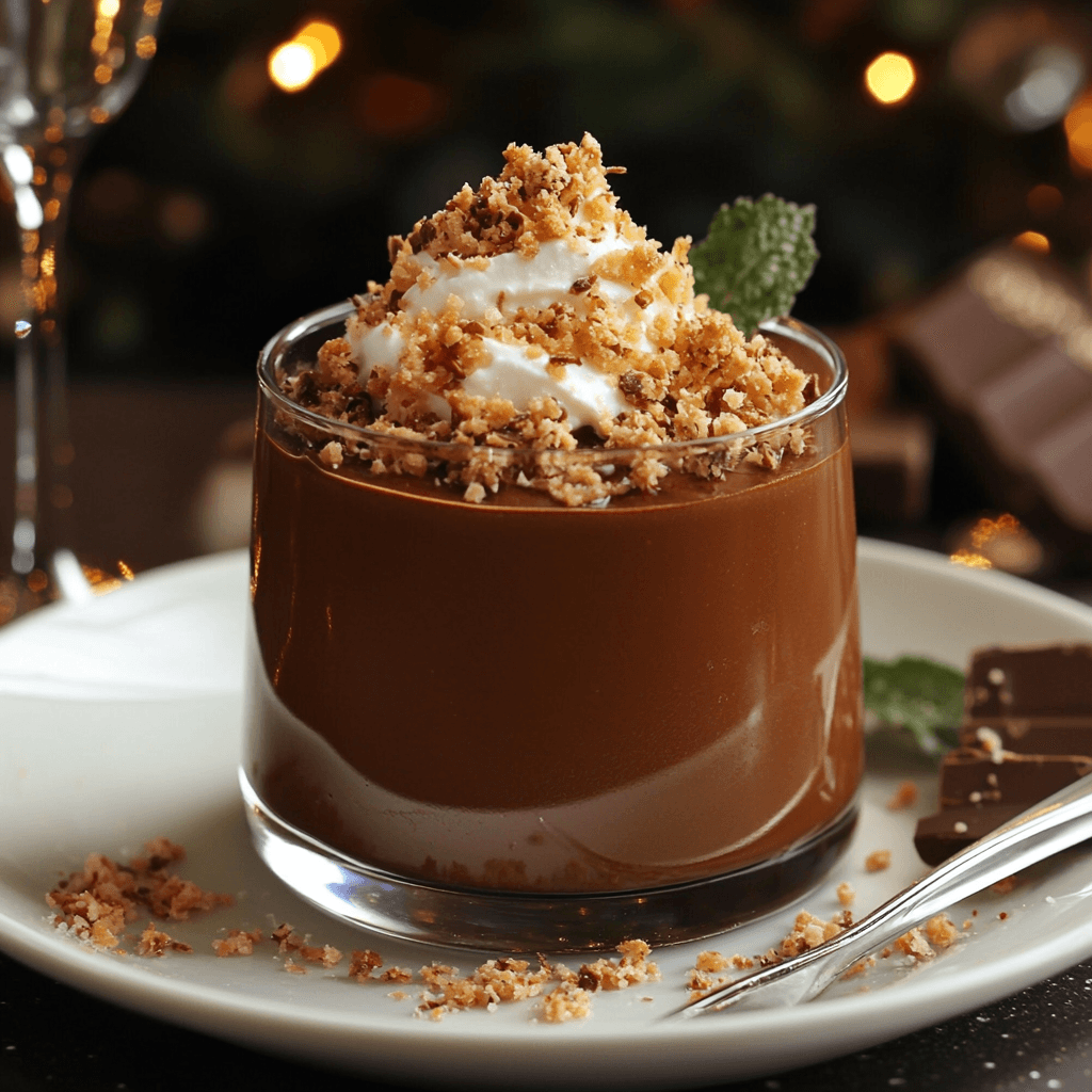 Bittersweet Chocolate Mousse with Coconut-Infused Cookie Crunch