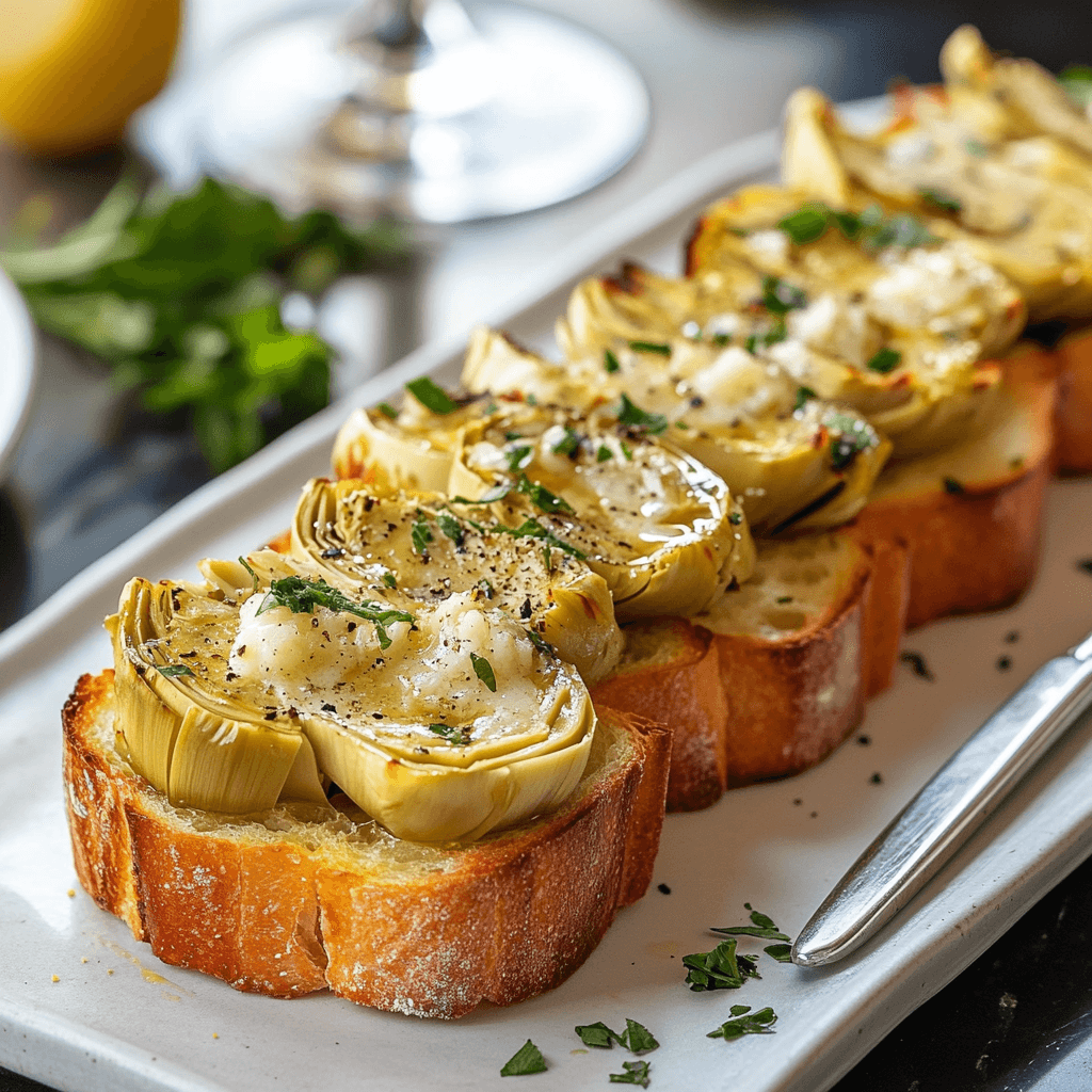 Broiled Artichoke Bruschetta with Herb-Infused Cheese