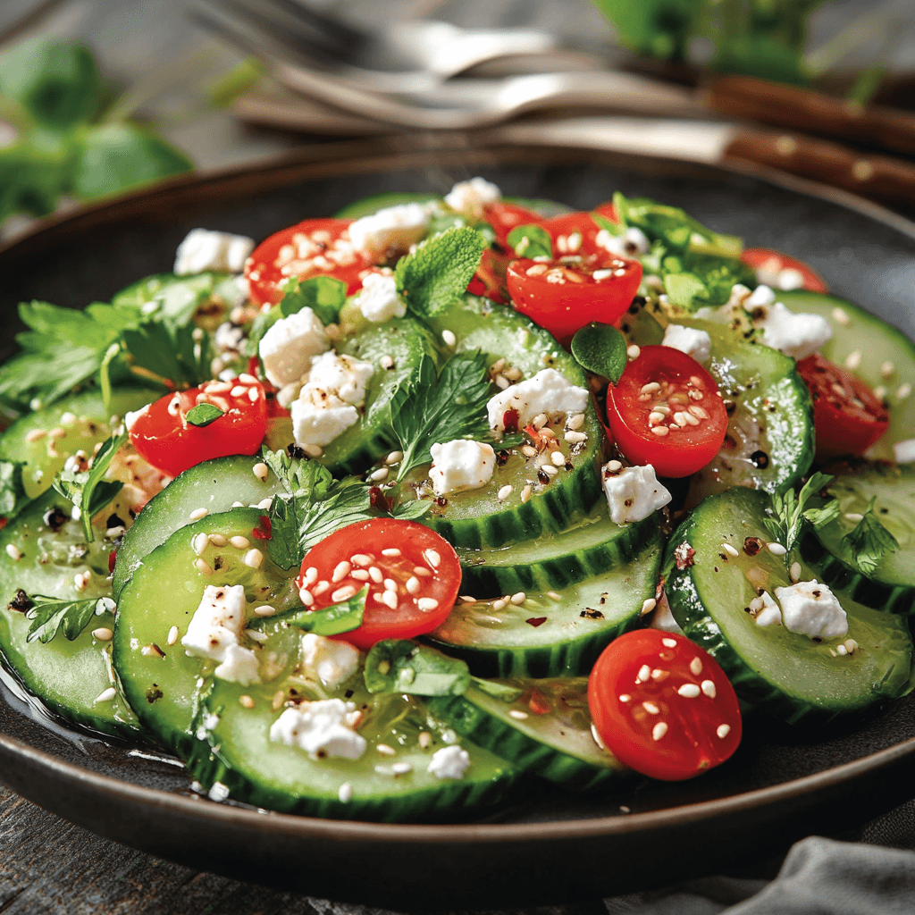 Chilled Cucumber and Herb Medley with Feta and Sesame