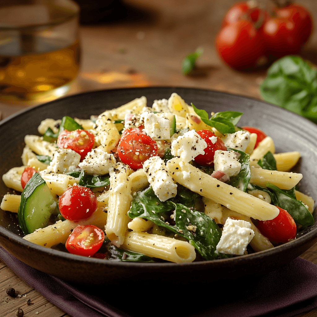 Creamy Spinach and Feta Pasta Salad