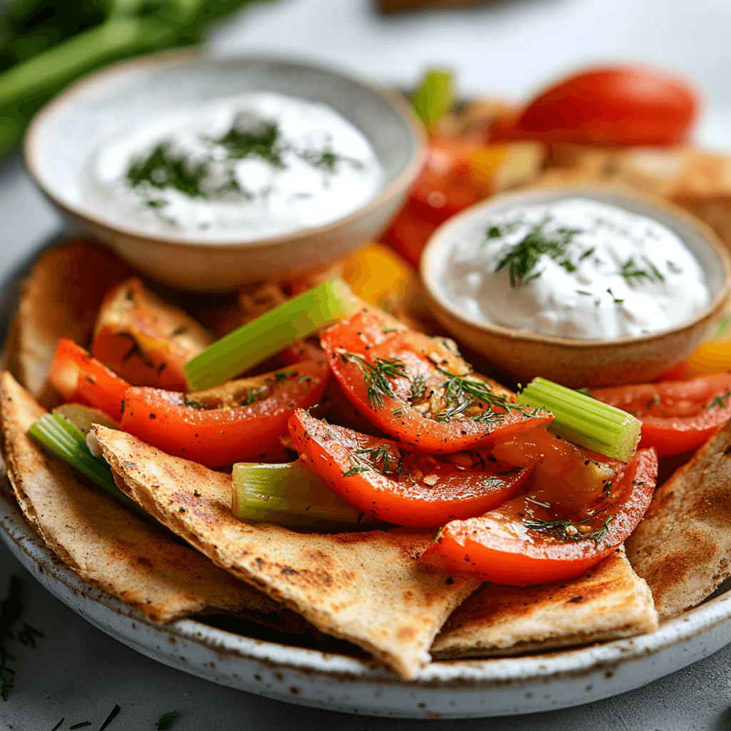 Crispy Pita Bites with Roasted Tomato and Labneh Spread