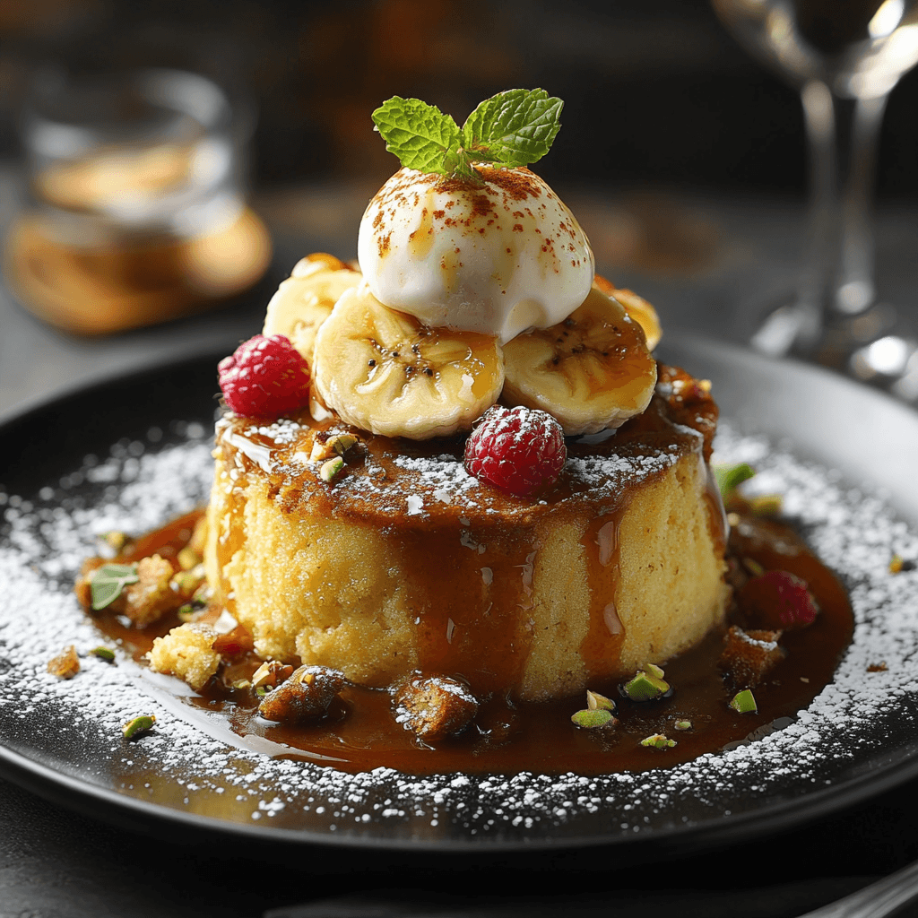 Decadent Caramel-Banana Cornbread Delight with Pistachio Ice Cream