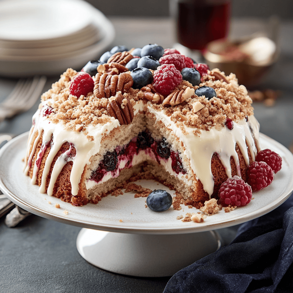 Decadent Cinnamon Coffee Cake with Berries and Nut Crumble