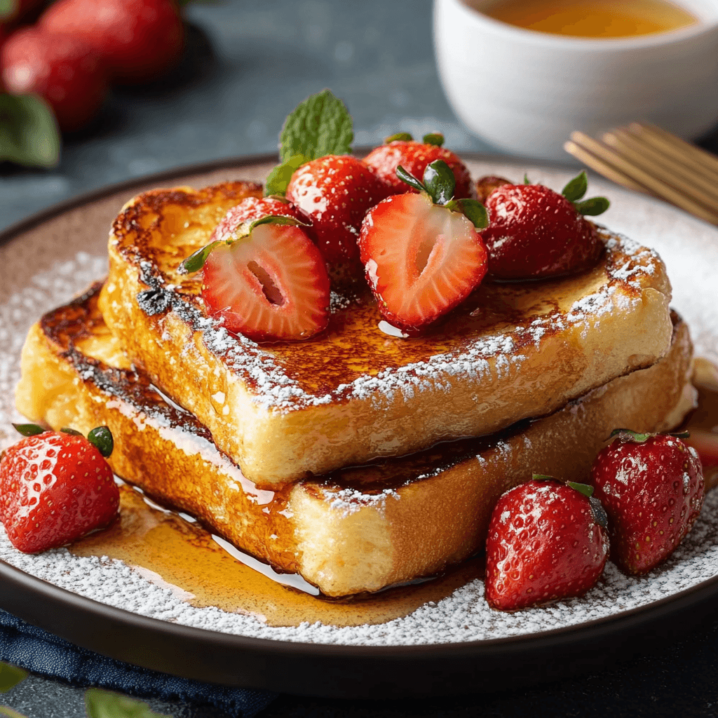 Decadent Fluffy French Toast with Caramelized Strawberries