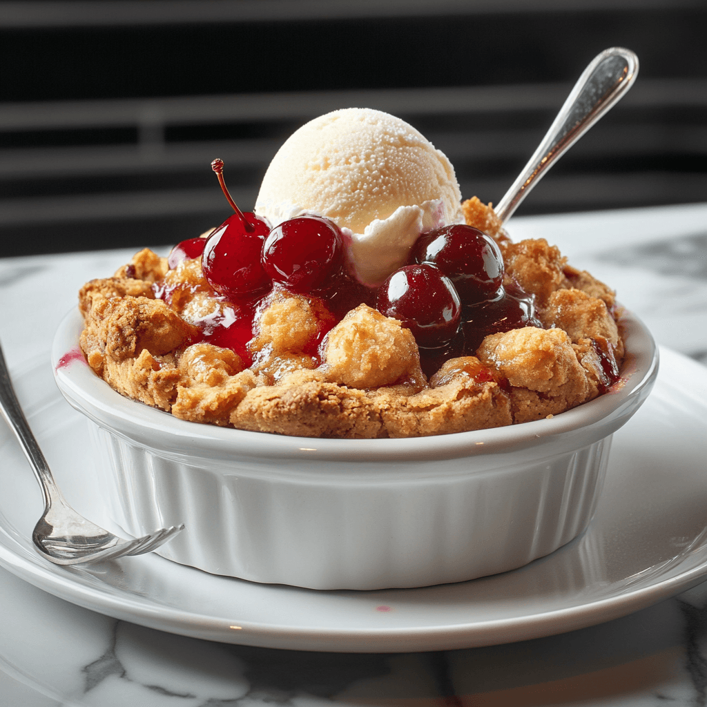 Decadent Fruit Cocktail Cobbler with Vanilla Ice Cream