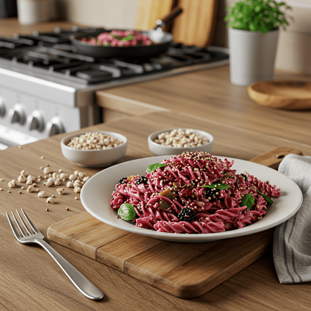 Berry-Infused Pasta with Quinoa Millet Medley