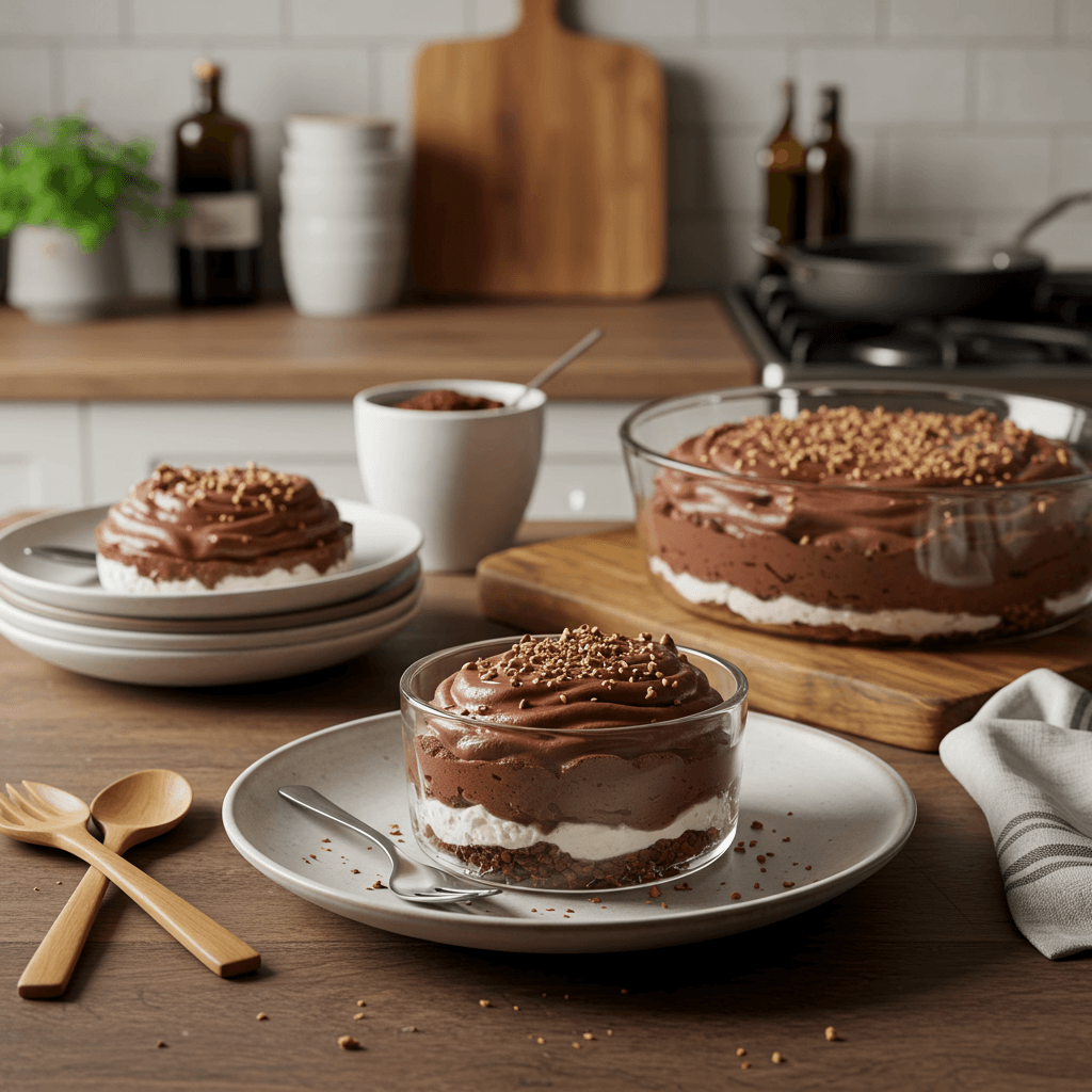 Bittersweet Chocolate Mousse with Coconut-Infused Cookie Crunch