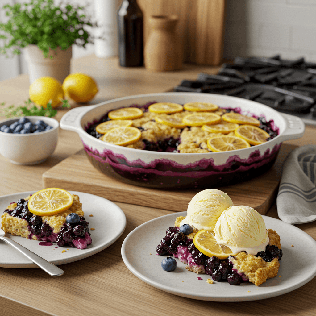 Blueberry Lemon Stove-Top Cobbler with Vanilla Ice Cream