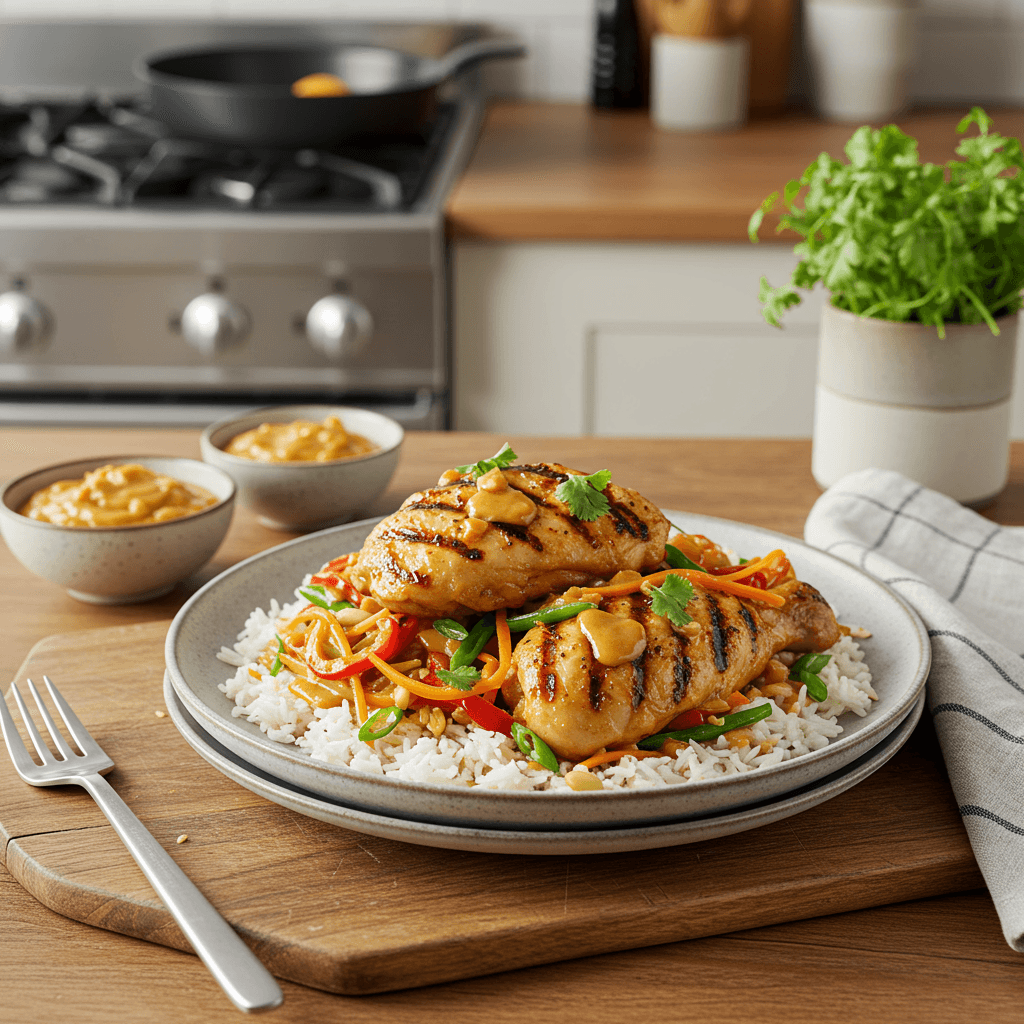 Charcoal-Grilled Thai Chicken with Peanut Coconut Sauce
