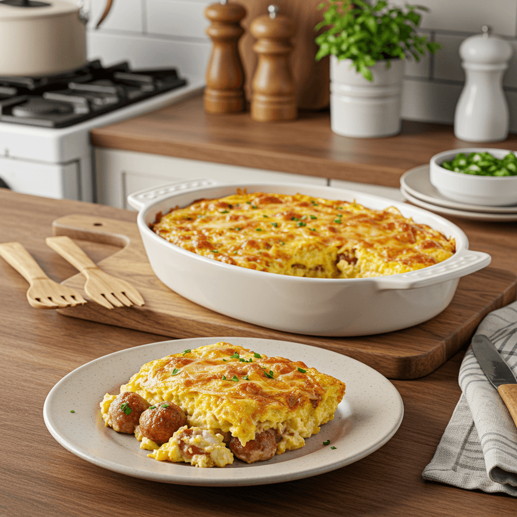 Cheesy Sausage and Hashbrown Breakfast Bake
