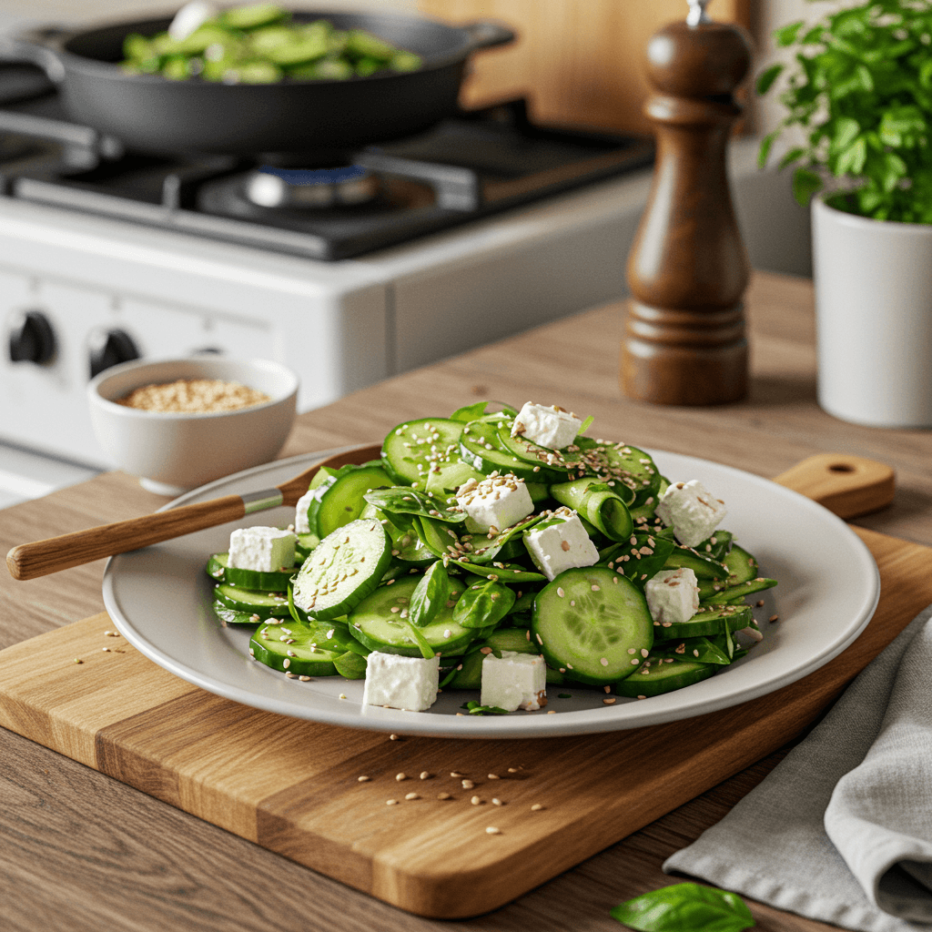 Chilled Cucumber and Herb Medley with Feta and Sesame