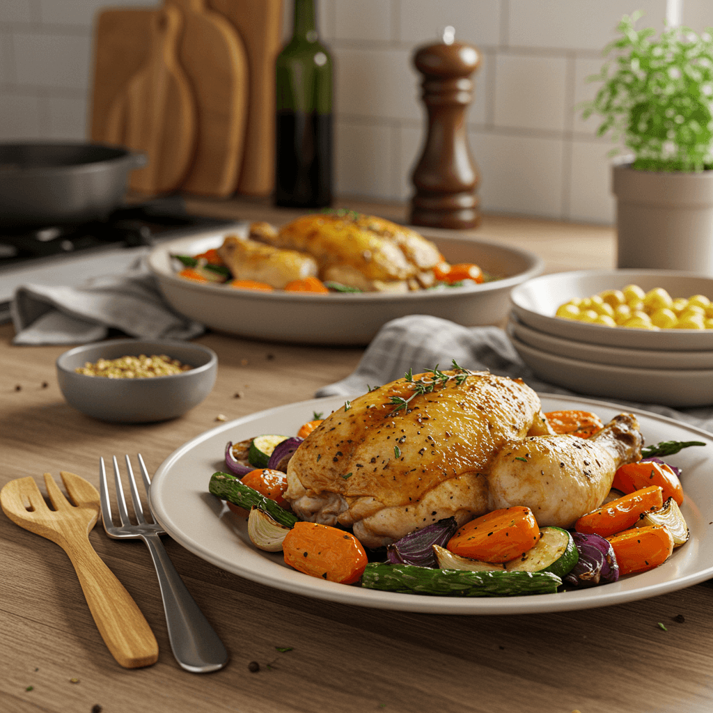 Classic Oven-Baked Herbed Chicken with Roasted Vegetables