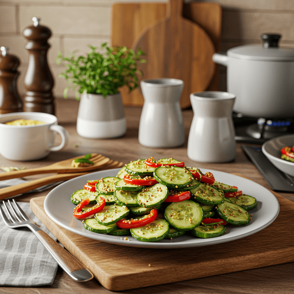Crispy Baked Cucumber Chips with Mustard and Red Pepper