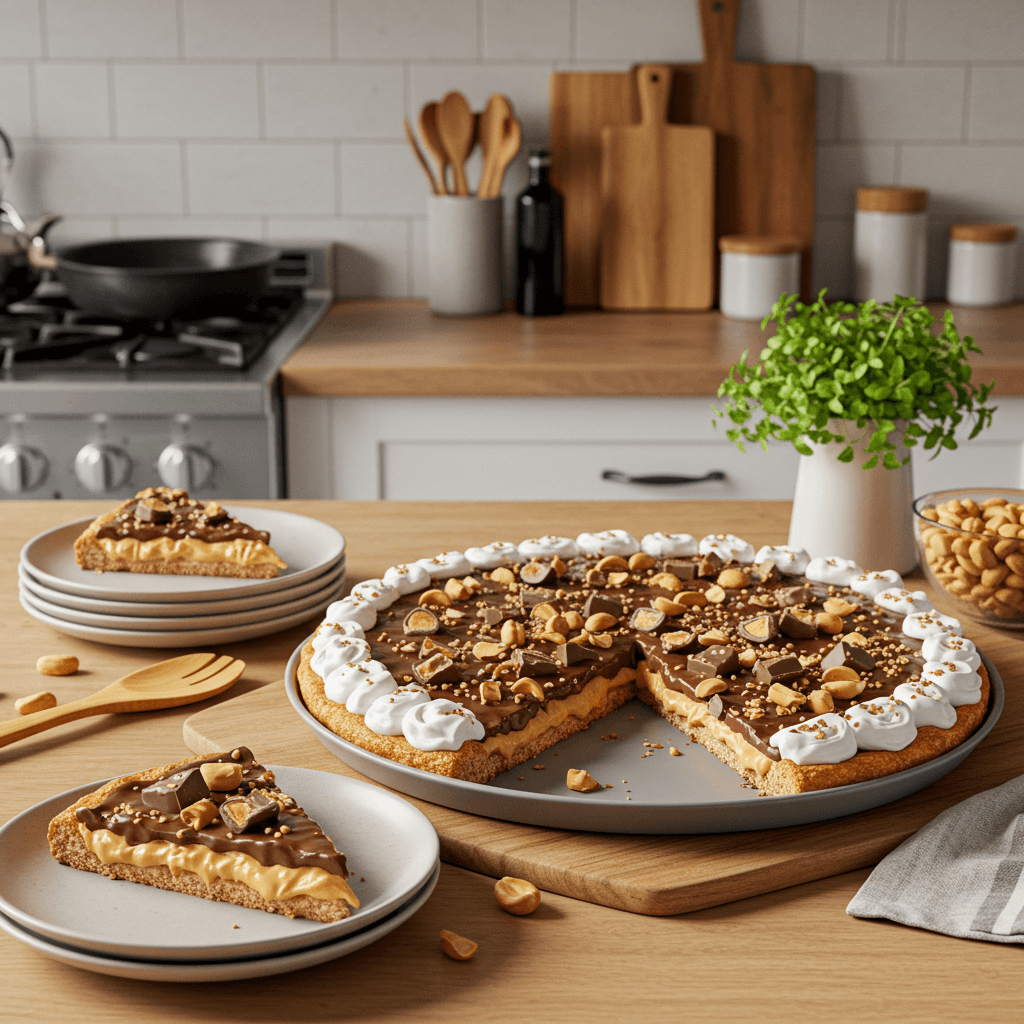 Decadent Snickers and Peanut Butter Dessert Pizza